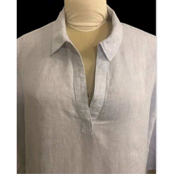 Sigrid Olsen 100% Linen Lt. Blue/Chambray Top 2X Tunic Plus Size - Picture 4 of 13